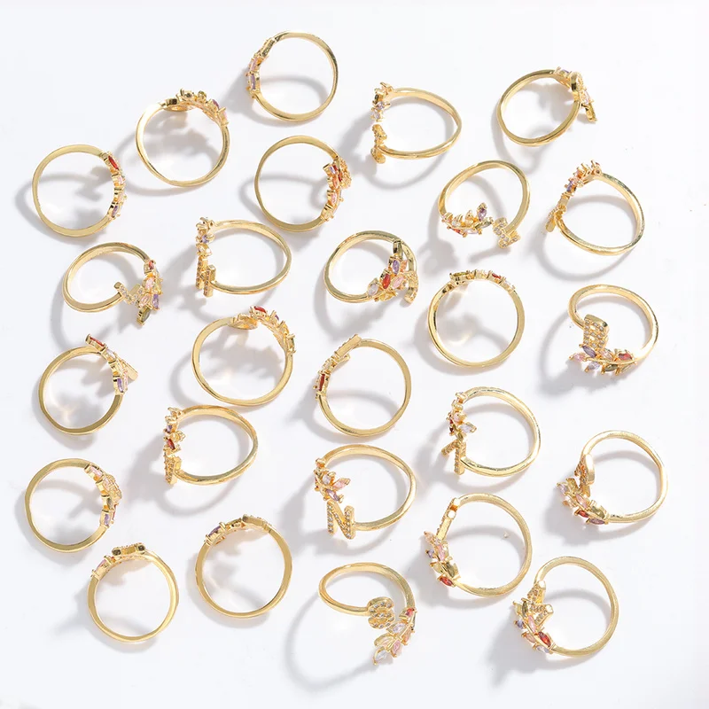 

2020 Fashion Personality Adjustable Ring Boho Copper Zircon Alphabet Ring Women Girls Wedding Party Jewelry Gift