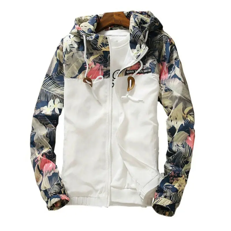 

Mens Long Sleeve Coat Floral Printed Hoodie Jackets Windbreaker Sport Outerwear Casual Men Clothing Fashion Jacket Hot