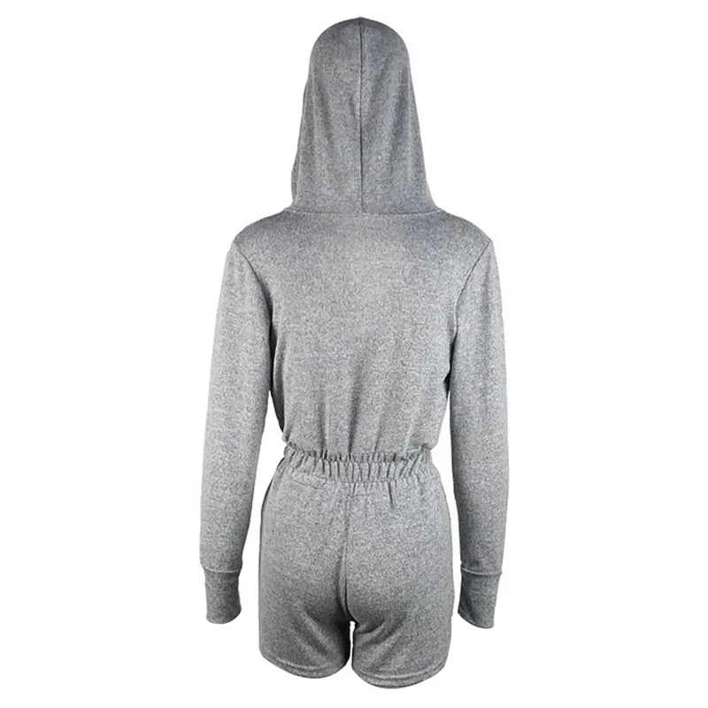 

Solid Casual One Piece Shorts 2021 Women Summer Autumn Zipper Long Sleeve Elastic Waist Bodycon Patchwork Hoodies Jumpsuits
