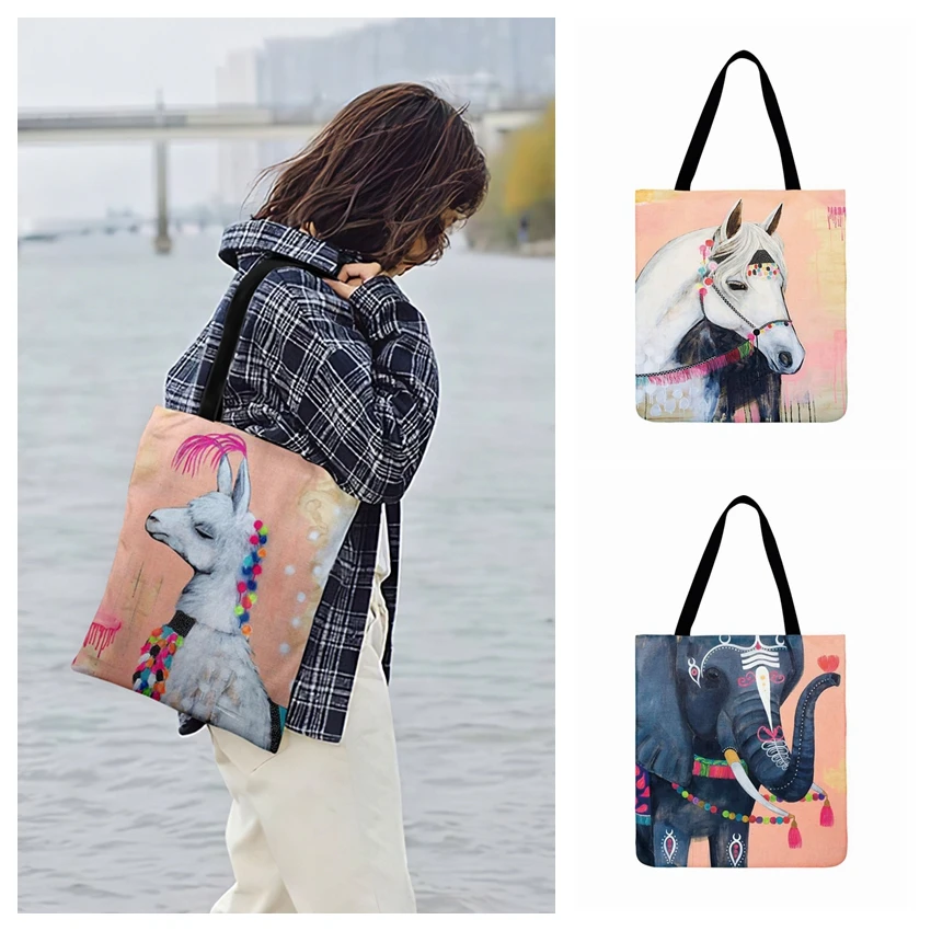 

Outdoor Beach Bags Retro Ethnic Style Hand Painted Animal Print Tote Bag For Women Casual Tote Ladies Shoulder Bag Shopping Bags