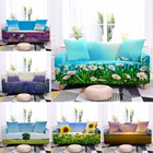 Чехол для дивана с рисунком природного пейзажа, эластичное покрывало из полиэстера с цветами для гостиной, мебель для кровати, дивана, кровати
