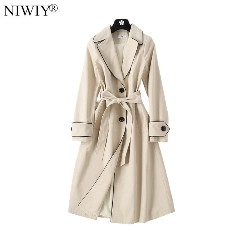 

New Women Khaki Long Swing Trench Coat Abrigos Mujer Invierno 2021 Loose Long Sleeves Windbreaker Manteau Femme Hiver D7025