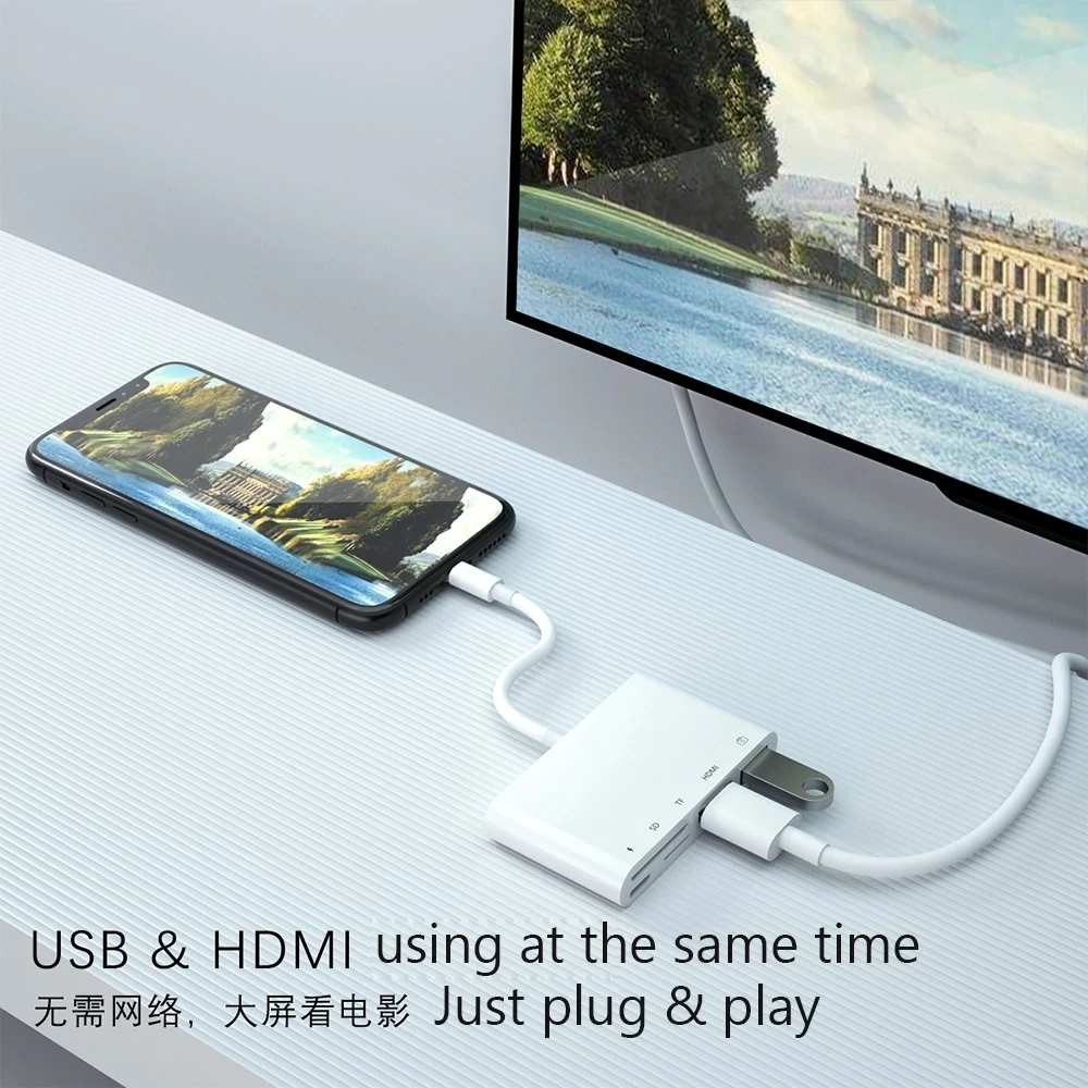 Lightning To 1080P HDMI Cable USB SD TF Card Reader Digital AV TV OTG Adapter Hub For iPhone X XR XS 11Pro Max SE iPad Mini Pro | Мобильные