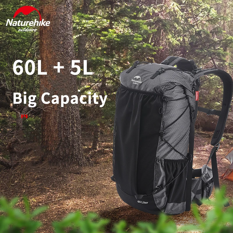 Naturehike 60L + 5L kamp sırt çantası 1.16kg yüksek kapasiteli 15kg yük kamp sırt çantası gözyaşı dayanıklı yürüyüş sırt çantası su geçirmez