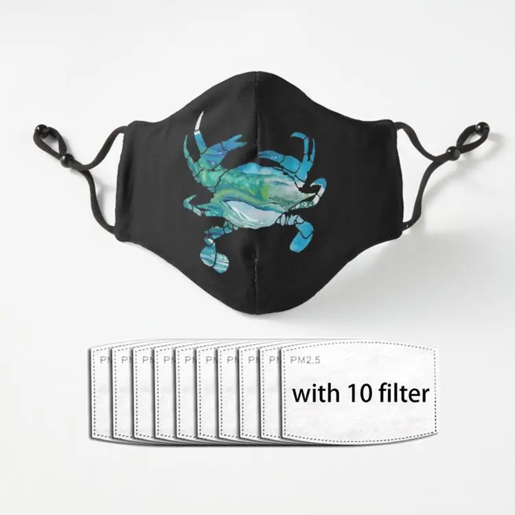 

Maryland Blue Crab Silhouette Adult Mask Dust Reusable Luxury Polyester Face Mouth Mask With Filter