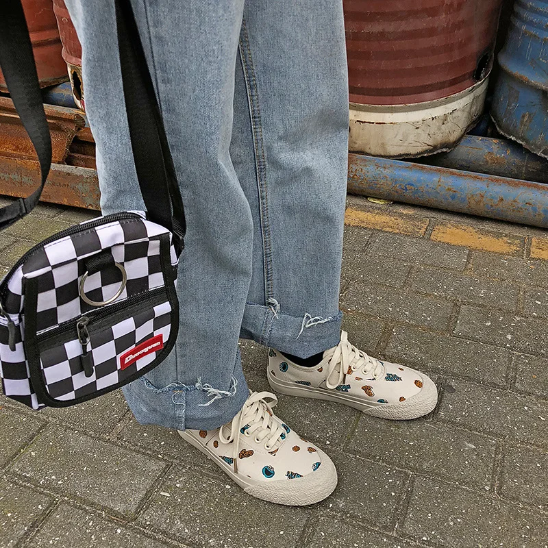 Женские холщовые кроссовки повседневная обувь на плоской подошве с принтом