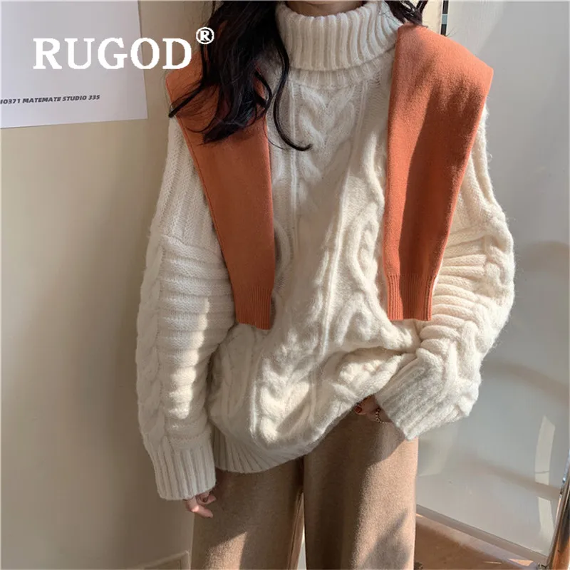 Женский свитер с высоким воротом RUGOD Зимний Свитер оверсайз в Корейском стиле