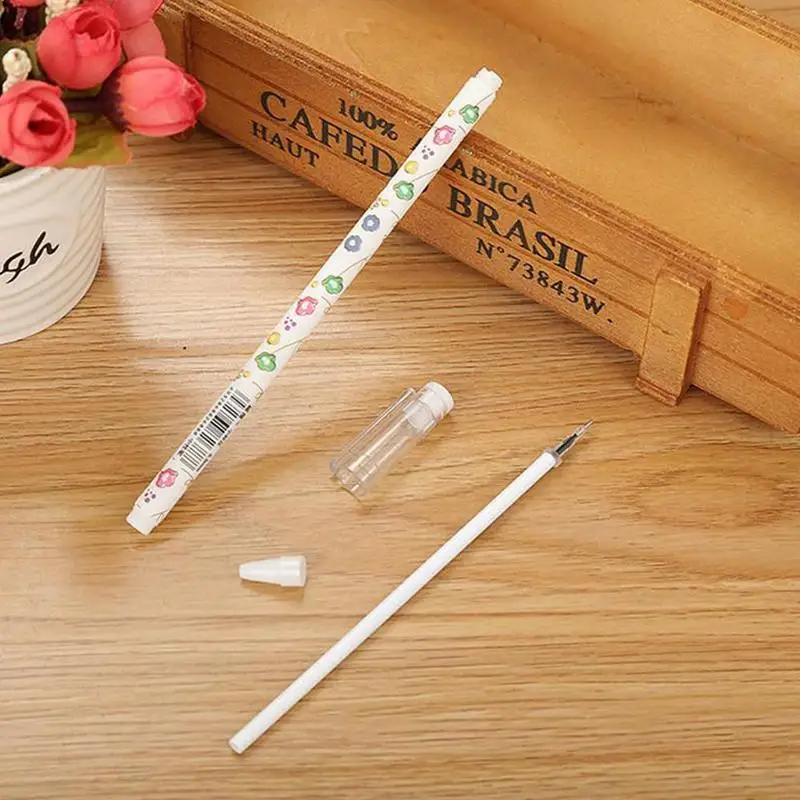 

0.5mm Black Gel Pen Small Floral Print Students Stationery Escolar Material Supplies School Exam Kawaii Office Studen A2M3