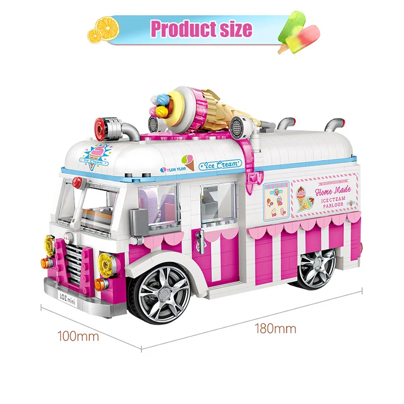 

Mini Building Blocks Ice Cream Van Pink Car Cake Bus Truck Model Educational Toys For Girls Creator Friends 1244pcs Bricks