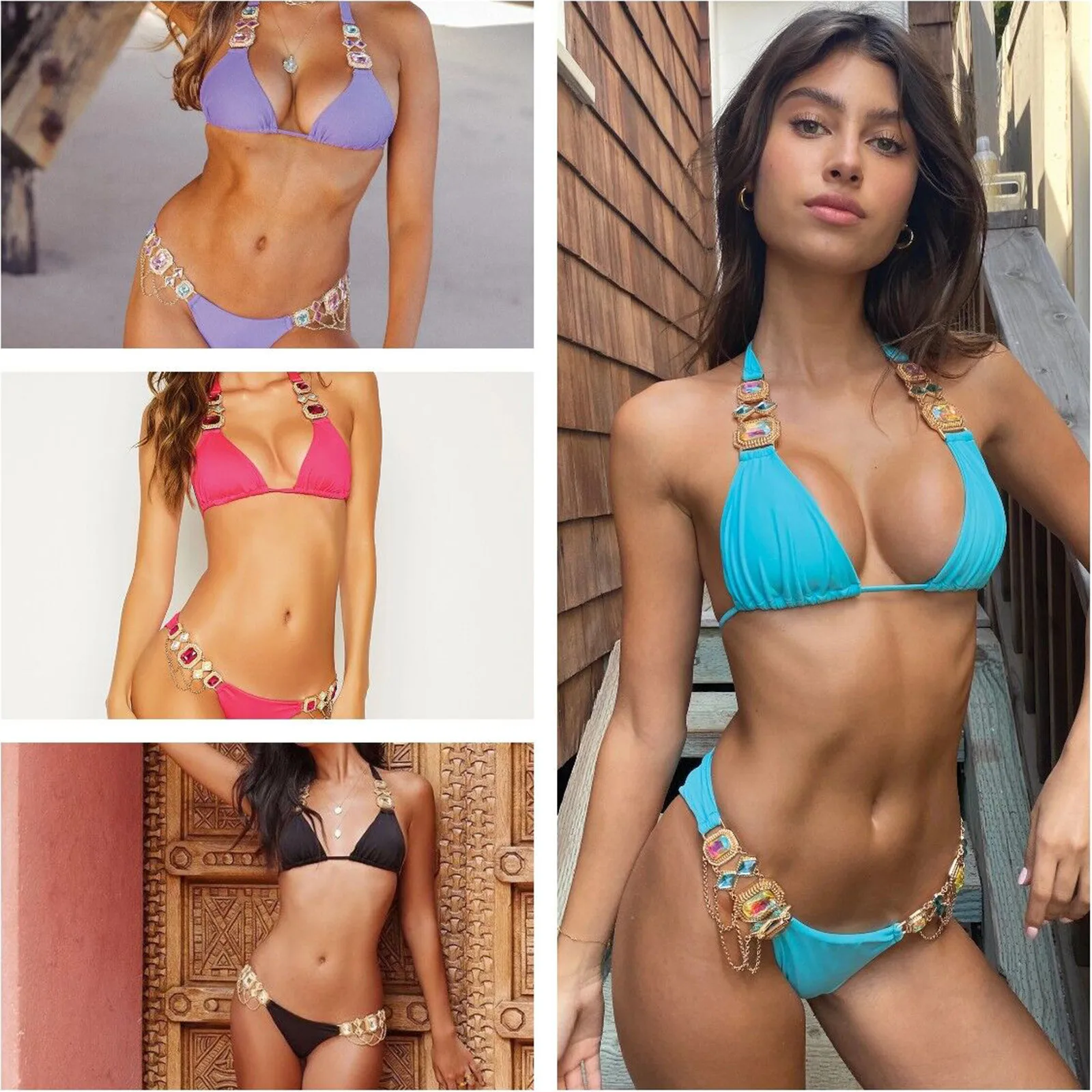 

57# Swimwear Women Crystal Multicolor Gemstone Diamond Tankini Mujer Sexy Embellished Bikinistrap Swimsuit