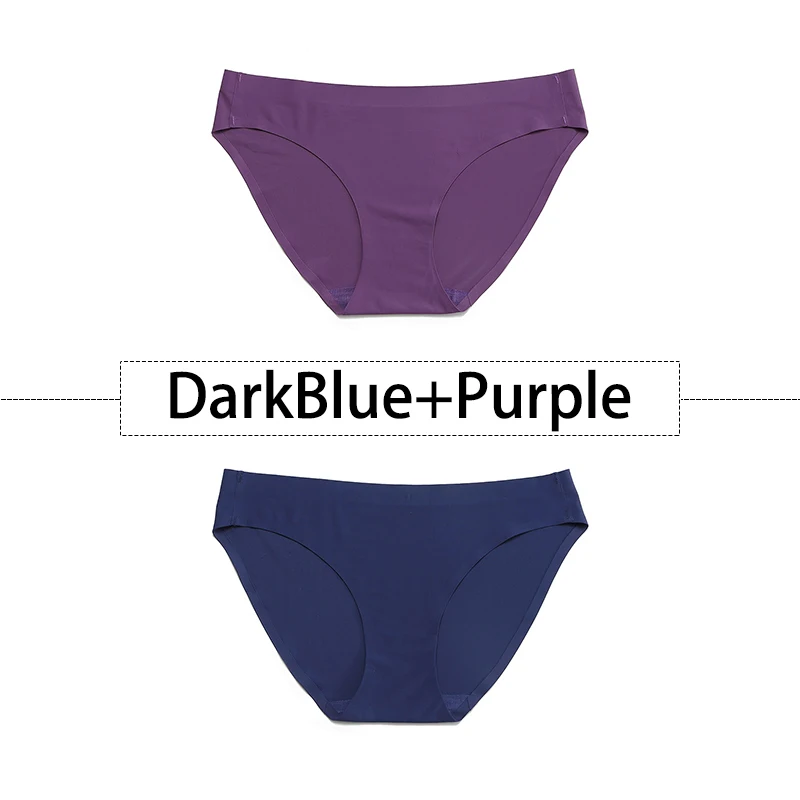 DarkBlue-Purple 2 шт./партия, открытый Шелковый бесшовный трусики для женщин, нижнее белье сексуальные плавки, цельное нижнее белье с открытой спиной и низкой посадкой, женское XS-L, большие размеры США - Цвет: DarkBlue-Purple