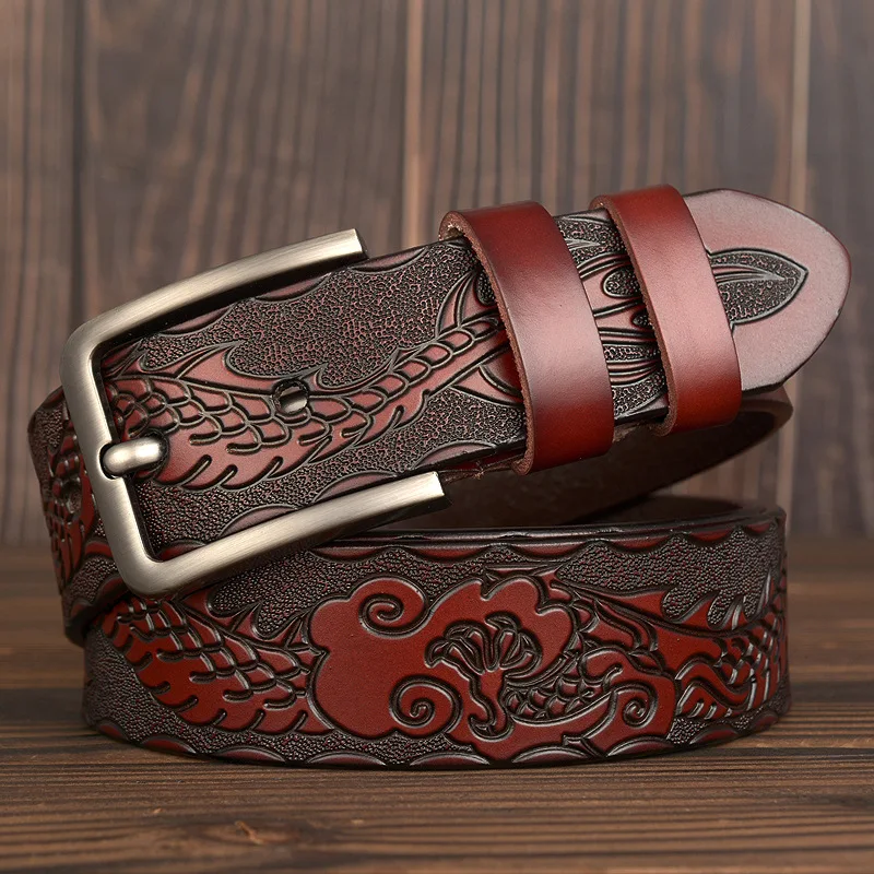 

2022 Fashion Dragon Pattern Belt All-match Jeans Waistband Simple Style Pin Buckle Men's Leather Belts MJ22