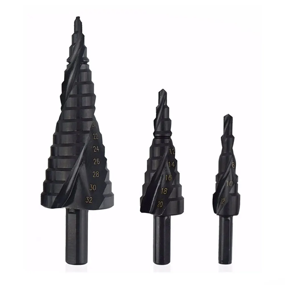 

3pcs Power Tools Drill Bit Step Cone Nitride Hole Cutter High-speed Steel Spiral Groove Metal Set