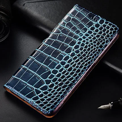 Royal Blue Для Moto P40 Чехол Флип из натуральной кожи крокодил узорный Мягкий силиконовый чехол для Motorola Moto One vision Coque - Цвет: Royal Blue