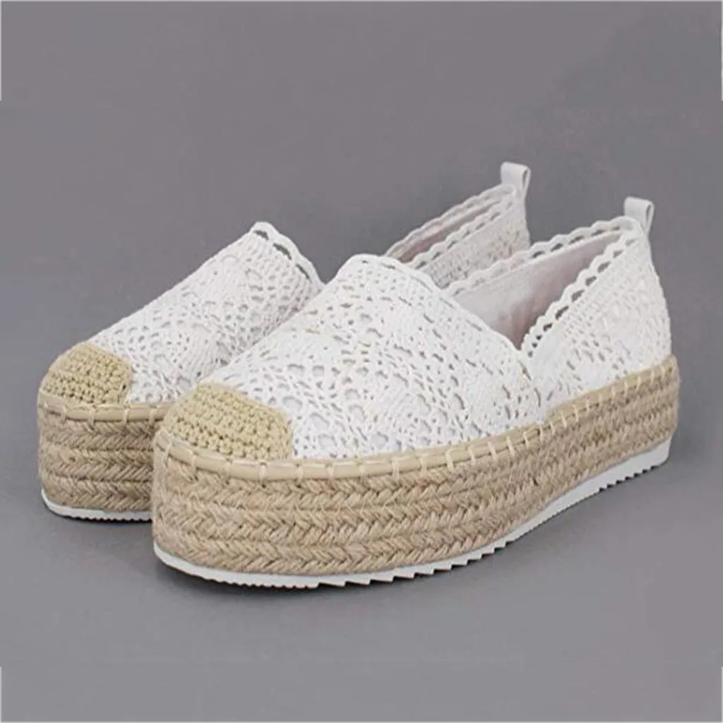

Shoes Woman Flat Chaussures Femme Zapatos De Mujer Women's Hollow Platform Casual Shoes Solid Color Breathable Wedge Espadrilles