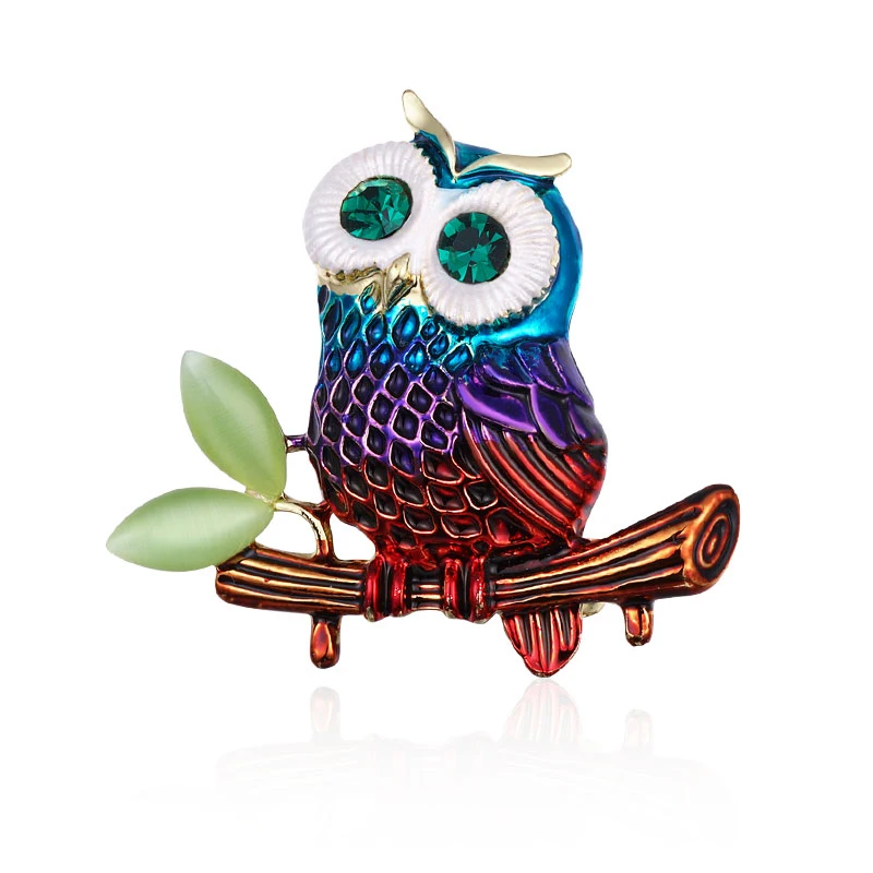 

New Fashion Colorful Enamel Owl Brooch Pins Blue Crystal Eyes Bird Brooches for Women Shirt Suit Shawl Accessories Jewelry Gifts