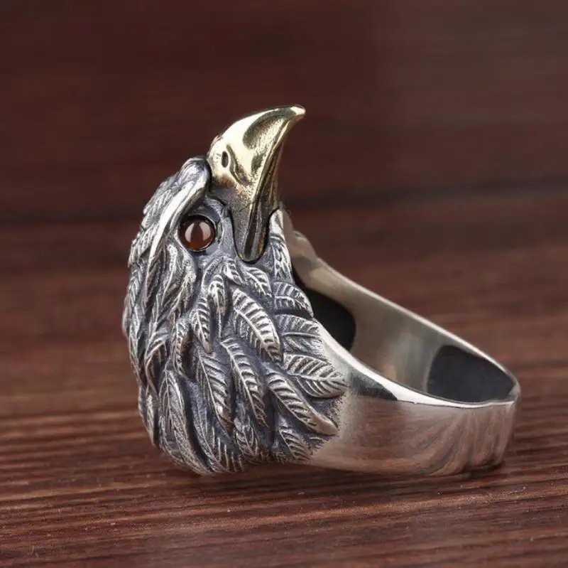 Кольцо мужское в стиле хип-хоп с головой орла и красным глазом - купить по