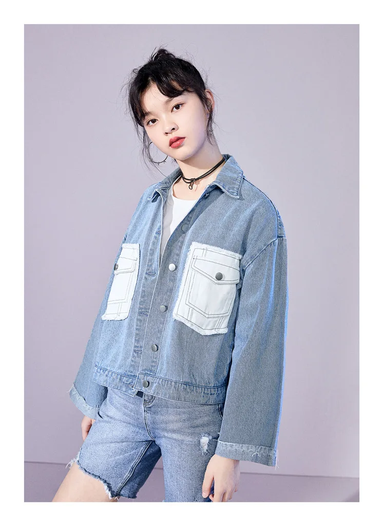 

Student Workwear Denim Jackets Coats Blue Loose Korean Spring Autumn Women Fashion Clothing All-Matching Patchwork Jean Jacket