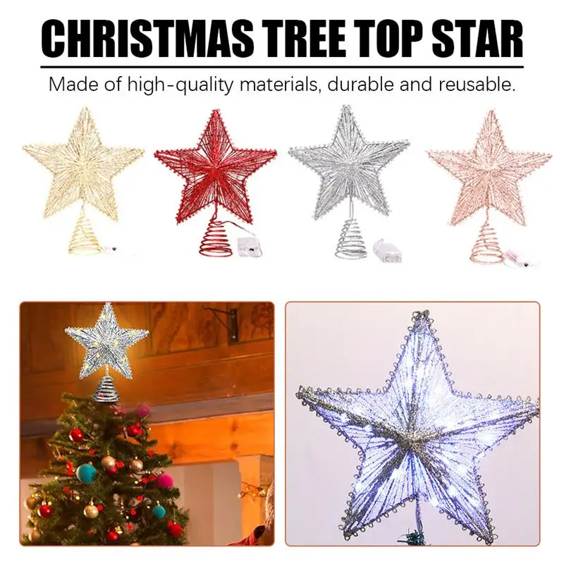

Five Pointed Hanging Star Pentagram Pendant Shiny Christmas Tree Top Ornament Seasonal Holiday Festive Light Rose Gold