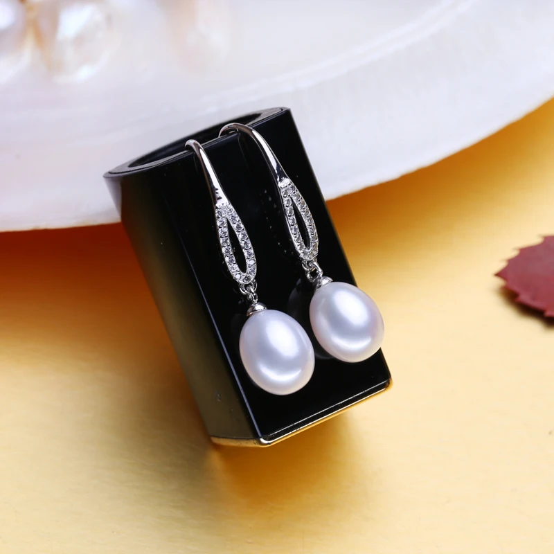 

FENASY 925 Sterling Silver Jewelry Sets Natural Pearl Drop Earrings Custom Round Pendant Chain Long Necklaces For Women