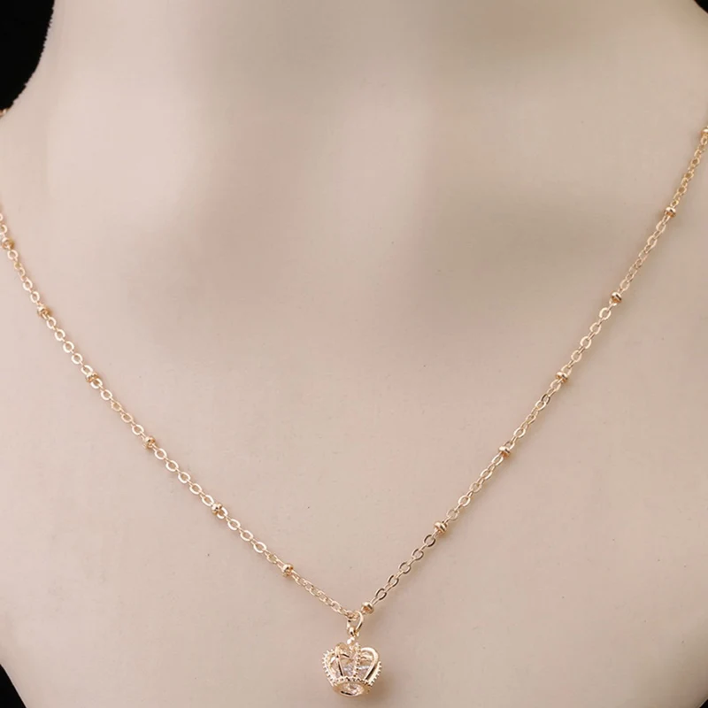 

Tocona Luxury Crystal Stone Pendant Necklace for Women Elegant Crown Alloy Metal Chain Choker Adjustable Wedding Jewelry w-190
