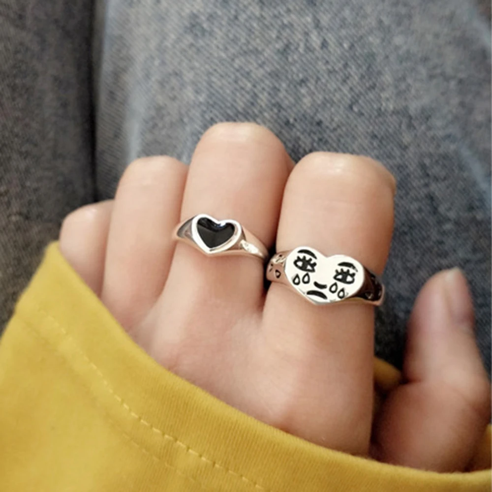 

Korean Fashion Crying Heart Ring For Women Girls Trendy Vintage Open Adjustable Ring Special Resizable Ring Jewelry