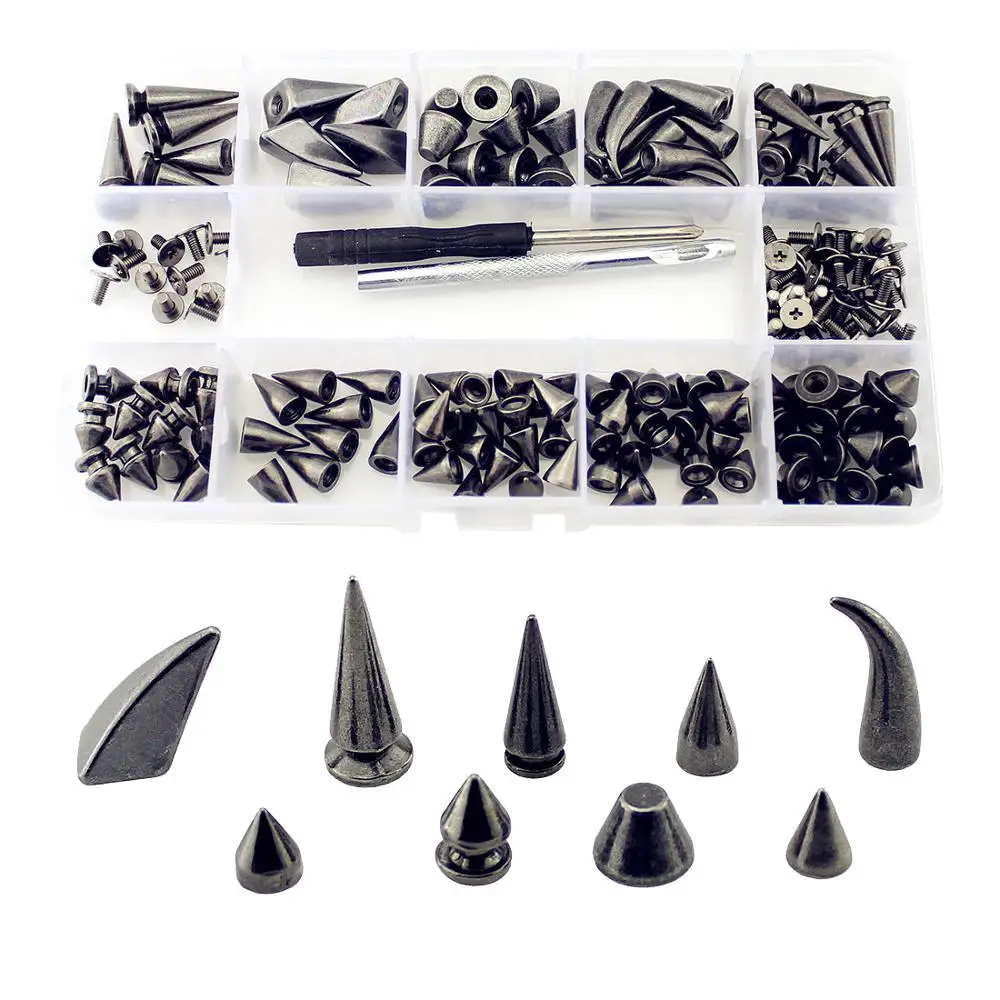 Смешанные Шипы и заклепки для одежды 120 шт. черно-металлические шипы