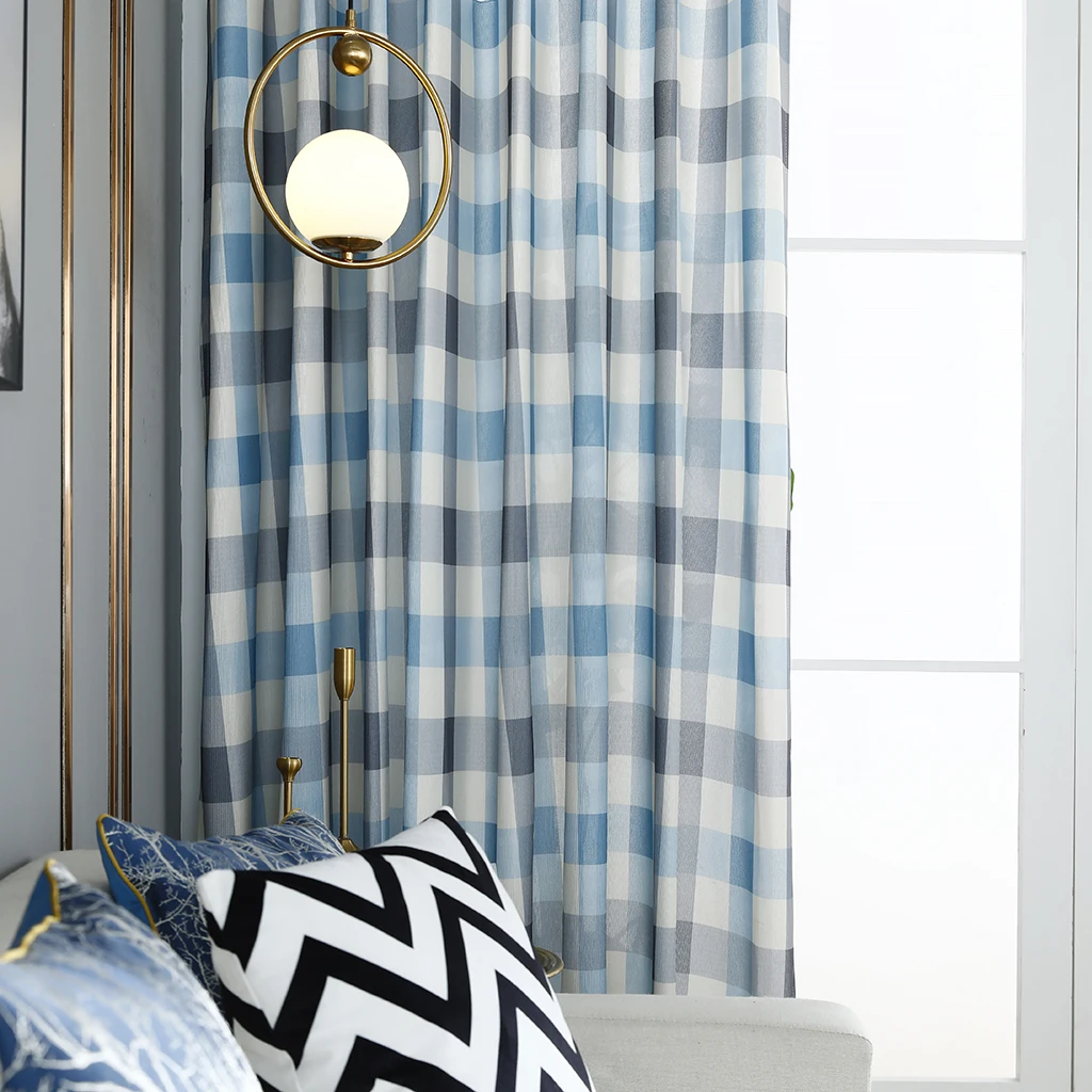 

3 Sizes Grid Print Window Screening Gauze Tulle Drap Sheer Hollow Out Voile Valance Curtains For Living Room Home Decor Q30