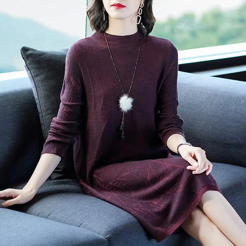 Женский пуловер платье-свитер зимние свободные кашемировые вязаные платья