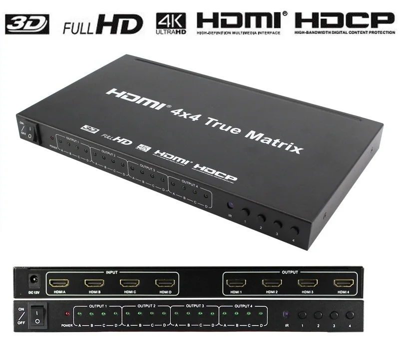 HDMI матрица 4x4 HD 4K x 2K переключатель сплиттер 4 входа выхода 3D 1080P 60 Гц настоящий