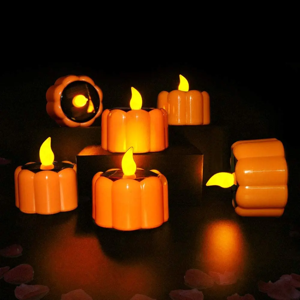 

6Pcs Creative LED Solar Powered Candle/Pumpkin Lamp Candle/Pumpkin Lamp Tea Light Home Wedding Birthday Party Halloween Decor