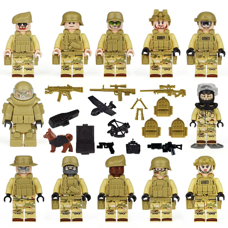 

Mini Micro Military Flying Tigers and Seals Raid 12 Minifigure Weapons Doll Set Special Warfare Brigade Weapon Children Toy Gift