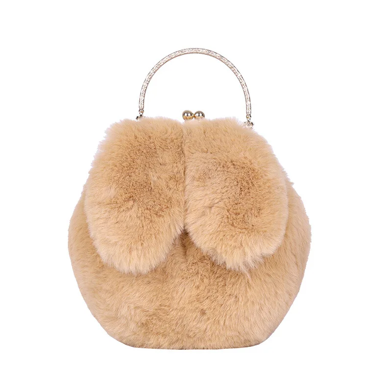 

Rabbit Ladies Small Bag Autumn and Winter New Plush Cute Girls Chain Crossbody Shoulder Bag Solid Color Handbag Christmas Gift