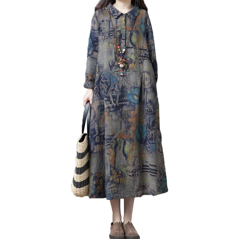 

NYFS 2022 New Spring Autumn Woman Dress Vintage Cotton Long Dresses Vestidos Robe Elbise Women's Dress