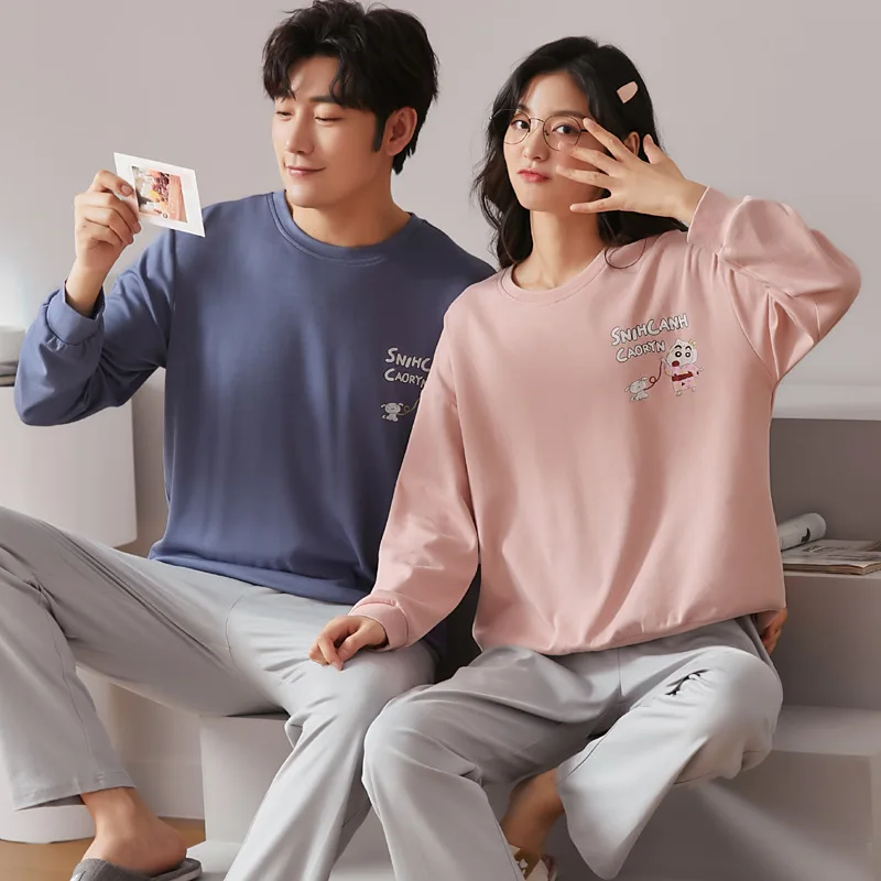 New Men Pyjamas Suit Autumn Plaid Pants Couple Pajamas Long Sleeve Pijama for Male Clothing Cotton Casual Nightie Sleepwear