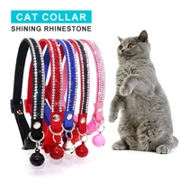 shining rhinestone pet cat collar adjustable microfiber soft socket design for small dog cats walking comfortable pets products