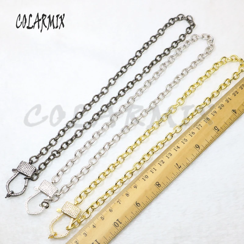 

3 strands Lock Clasp pendant necklace zircon jewelry 18" keep color chain for layer necklace mix colors fashion jewelry 50126