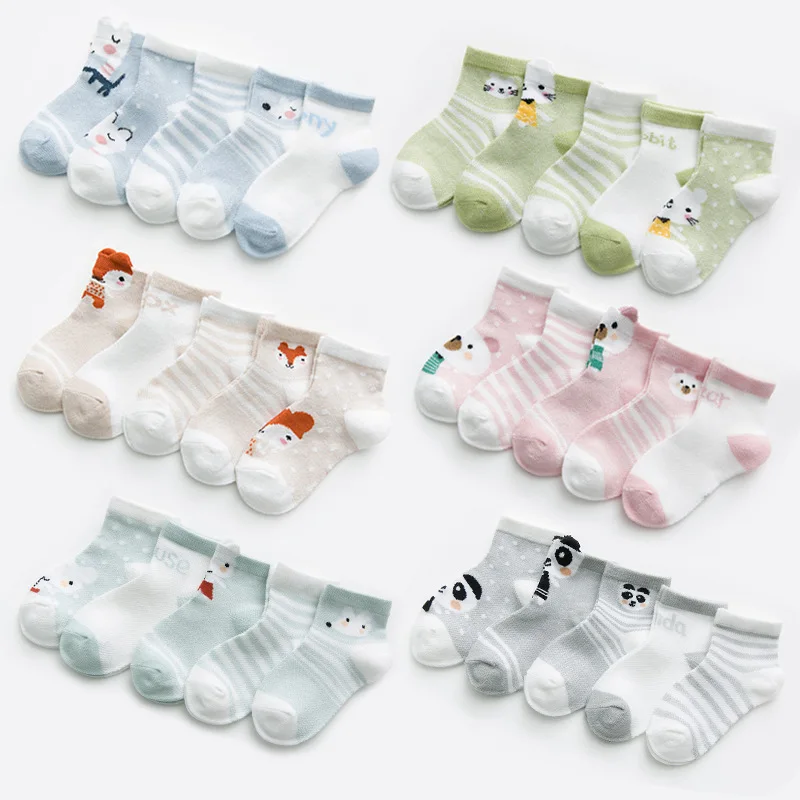Chaussettes pour nouveau-né, socquettes pour bébé, fille, garçon, en maille de coton, pour nourrissons, tout-petits, 0 à 2 ans, 5 unités par lot