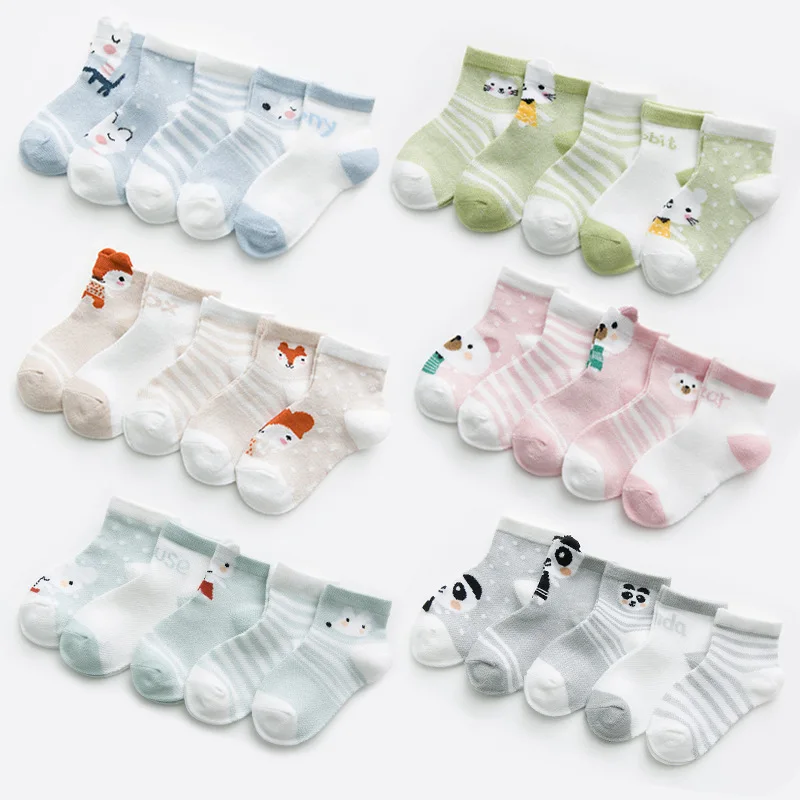 5 pares/lote de calcetines para beb&eacute; y ni&ntilde;os de 0 a 2 a&ntilde;os, calcetines de malla de algod&oacute;n para ni&ntilde;a, calzas para reci&eacute;n nacidos y ni&ntilde;o peque&ntilde;o, accesorios para ropa de beb&eacute;-0