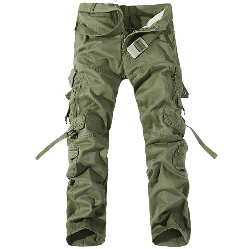 ArmyGreen Модные многокарманные однотонные мужские военные брюки, мужские брюки, комбинезоны, повседневные мешковатые армейские брюки карго, мужские размера плюс 42 - Цвет: ArmyGreen
