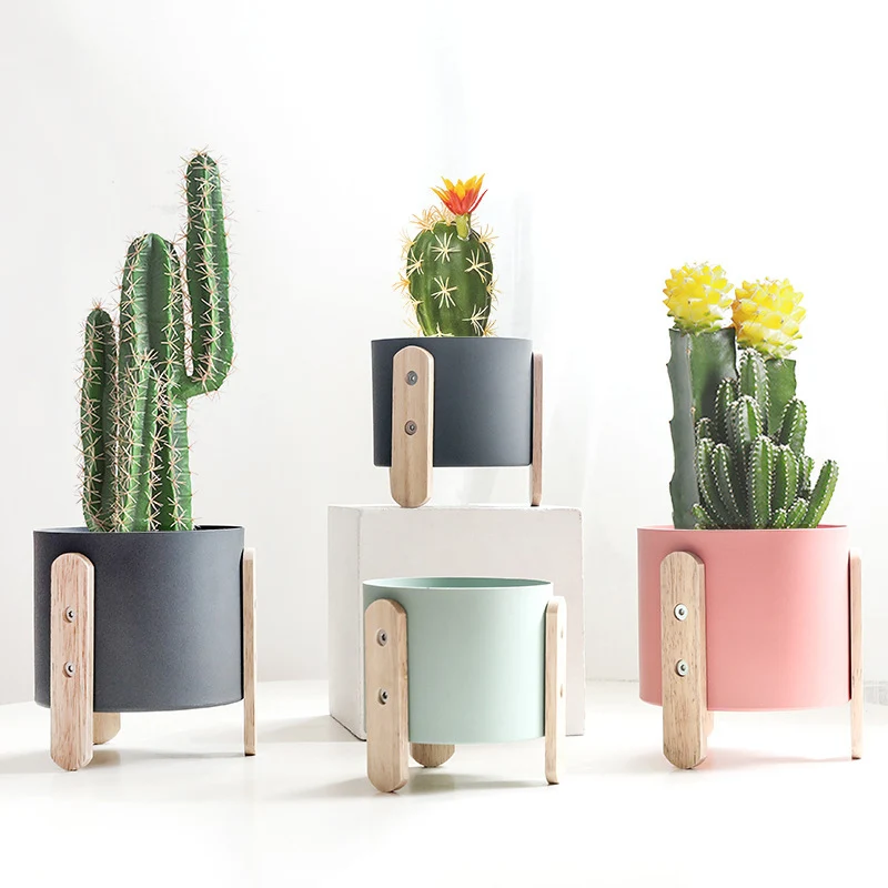 

Fairy Garden Decoration Flower Pots Miniature Model Art Crafts Macaron Metal Flowerpots Succulent Planter Pen Holder Wood Shelf