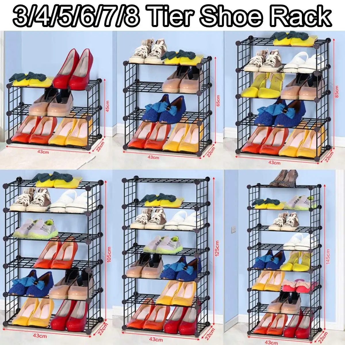 

3/4/5/6/7/8 Tiers Simple Assembly Iron Mesh Dustproof Shoe Rack Storage Organizer Cover Cabinet Shelf for Home Dormitory Shoes
