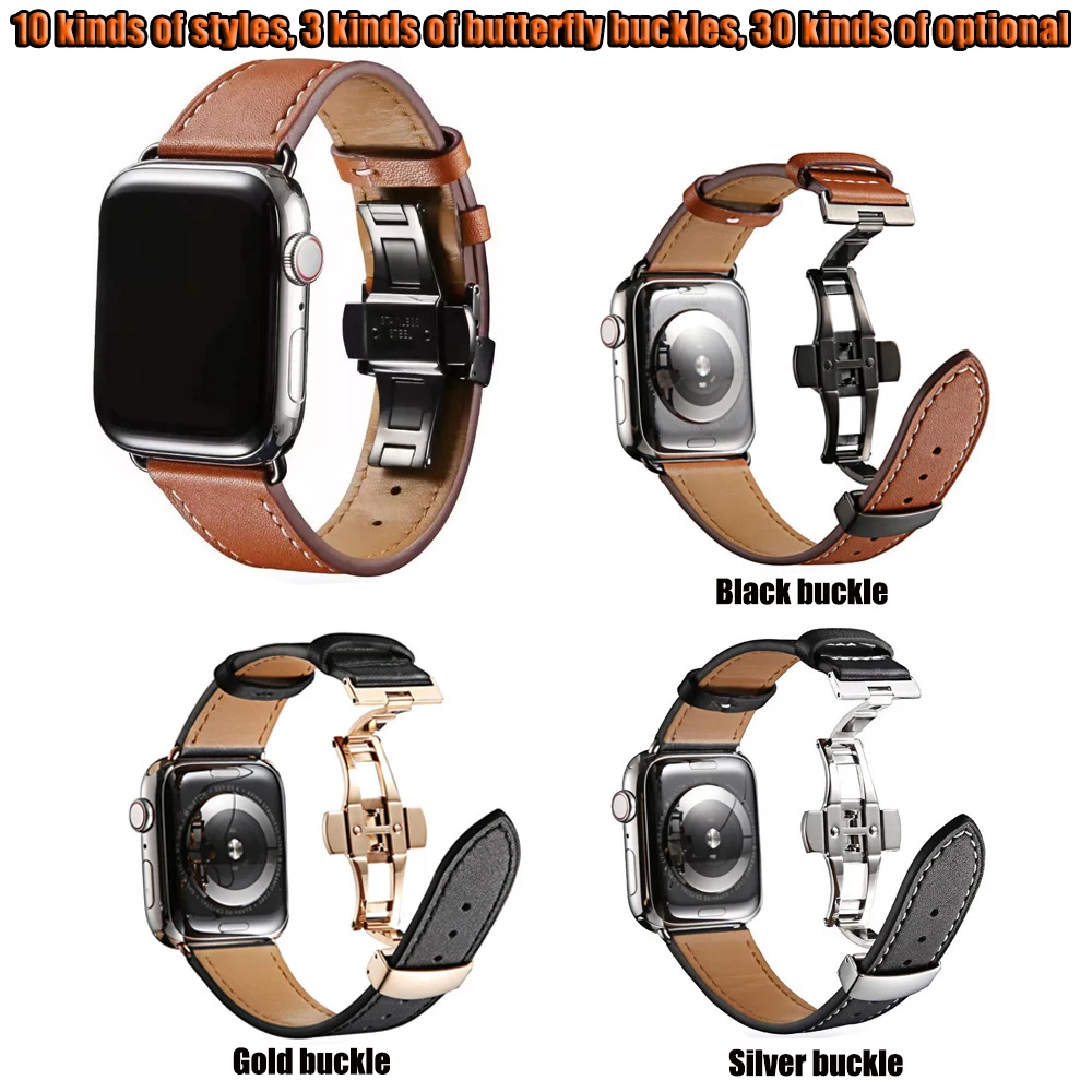 

High quality Leather loop for iWatch band Sports Strap Butterfly buckle band for Apple watch band 44mm38mm Series 1 2 3 4 5 6 se