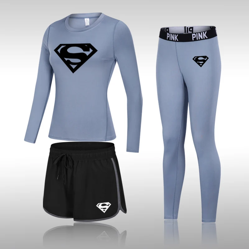 

Спортивный костюм для женщин, комплект для йоги, Быстросохнущий Женский комплект из 3 предметов, длинные брюки с длинным рукавом, уличная сп...