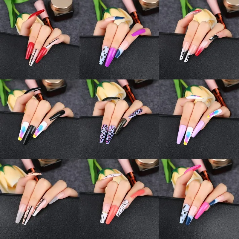

24pcs/Set Detachable Long Coffin Fake Nails Europe and America Rainbow Ballerina Art Man-made Artificial False Nails 031