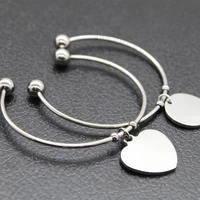 personalized custom bangles stainless steel jewelry parents custom engraving photos on heart round charm gift for family
