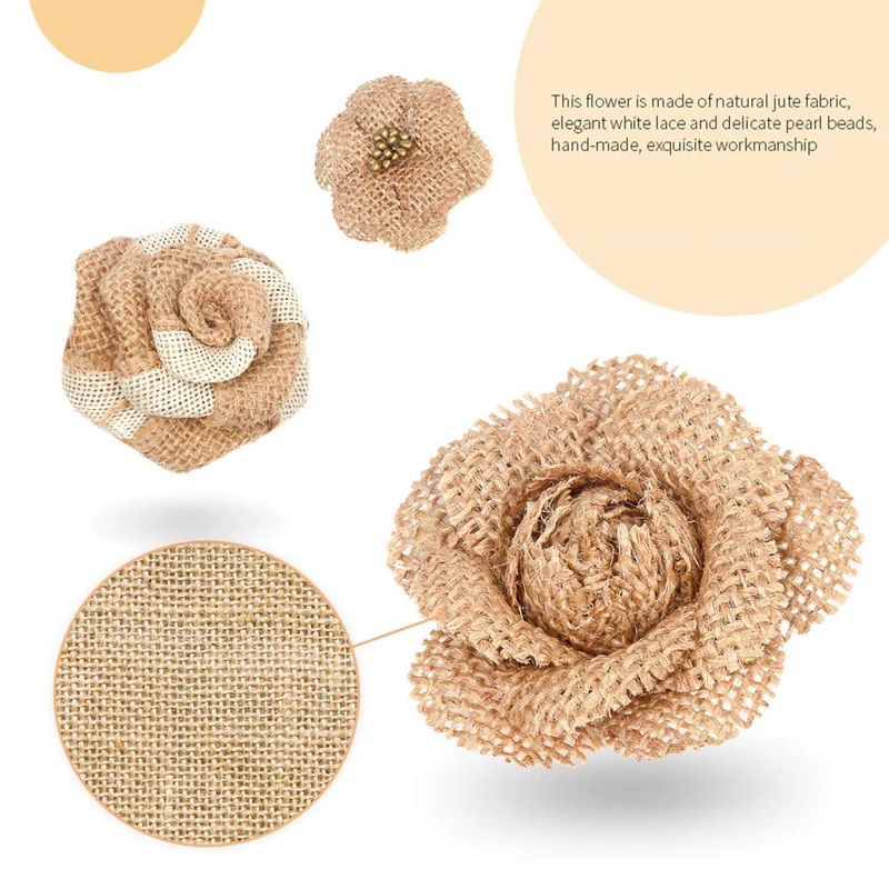 24Pcs Handmade Natural Burlap Flowers Include Rose Lace With Pearls Hibiscus | Дом и сад
