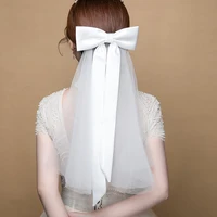ivory cute bridal veils tulle with satin wedding veil with comb big bow free shipping