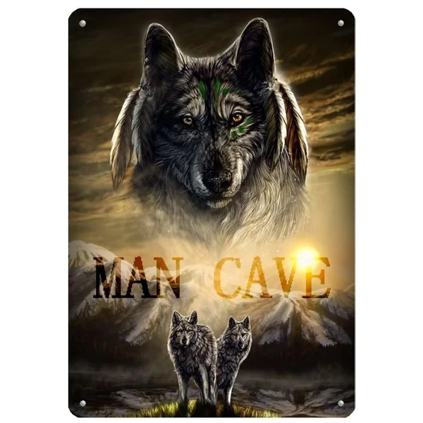 

New Vintage Retro Metal Tin Sign Man Cave Wolf Wild Animal Home Bar Club Kitchen Restaurant Wall Art Decor Plaque Signs 12X8Inch