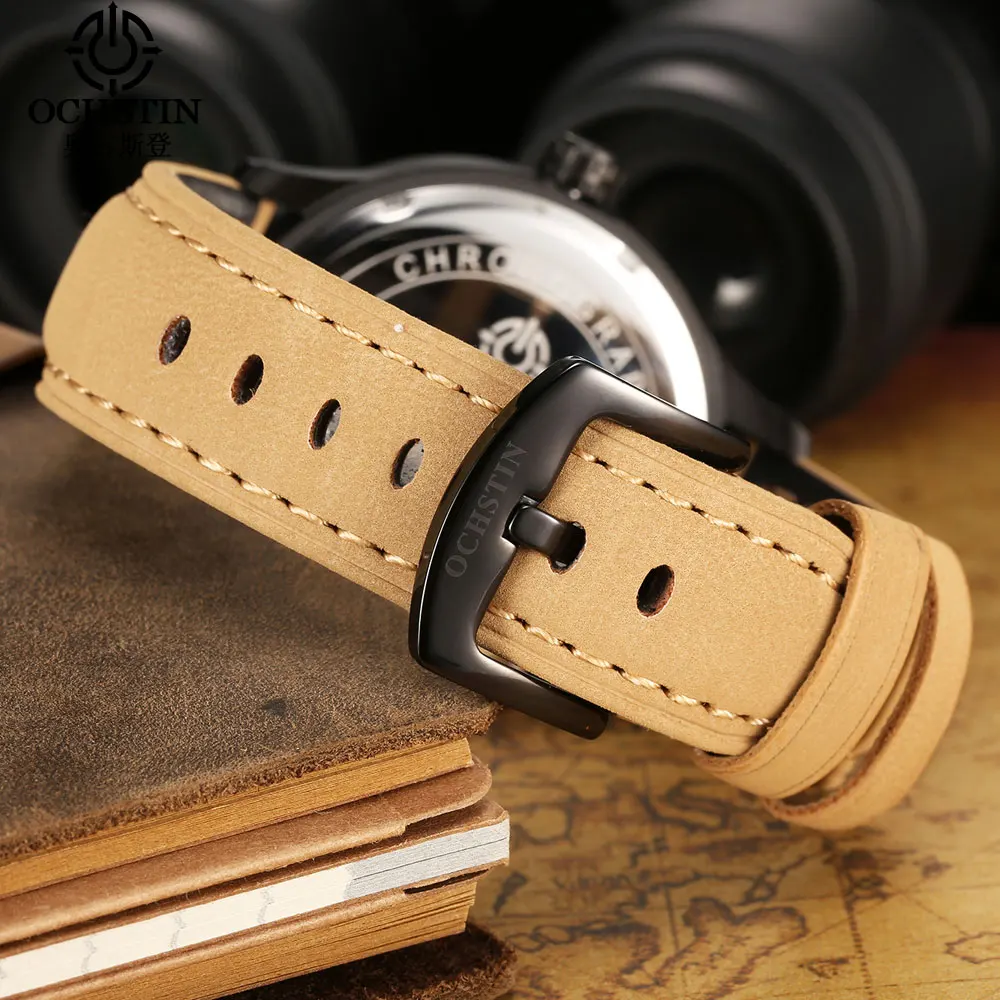 OCHSTIN для мужчин кварцевые модные повседневные часы кожаный ремешок спортивные
